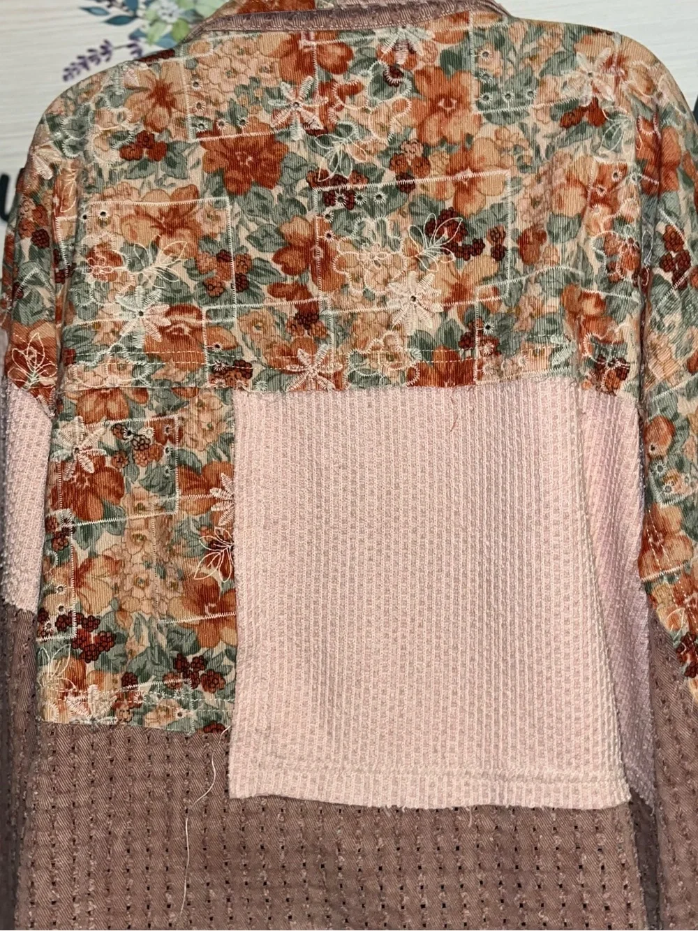 POL L Patchwork Floral Pink Button-Up Shacket - Picture 2 of 3